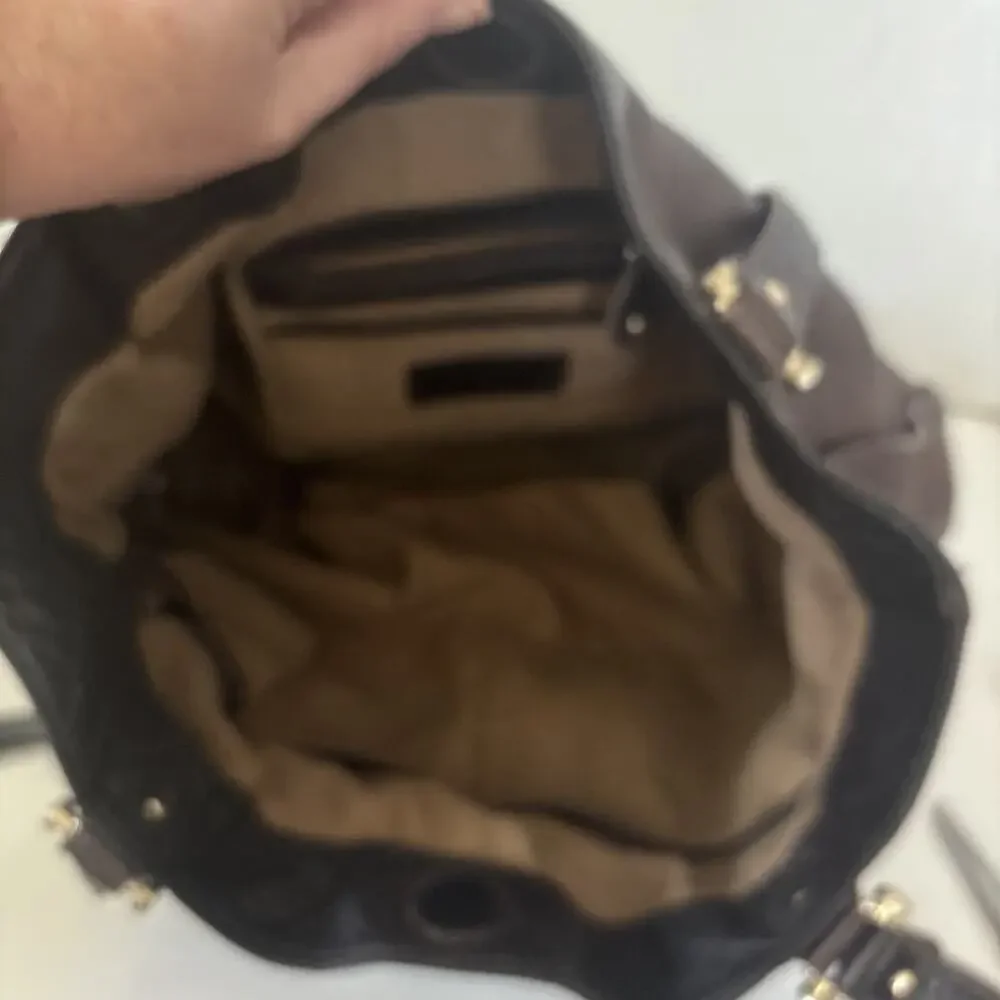 Liz Claiborne Purse Shoulder Bag Dk Brown Leather Lined Zip BOHO Great Cond